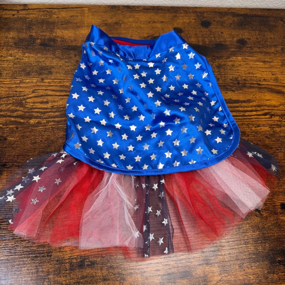 Bootique Superhero Girl Dog Costume Size Medium Tutu Cape Stars Halloween
